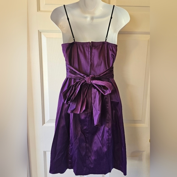 Trixxi Purple and‎ Black Satin Pleated Mini Dress With Pockets Bow Juniors Sz 9 - Picture 4 of 11